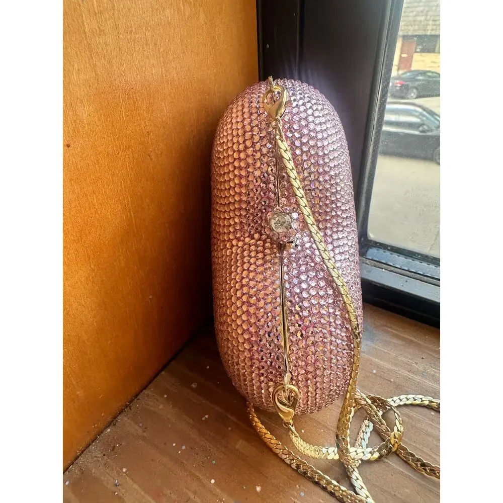 AQS by AquaSwiss Pink Jeweled Heart Clutch Shaped Crystal Clutch Purse NEW